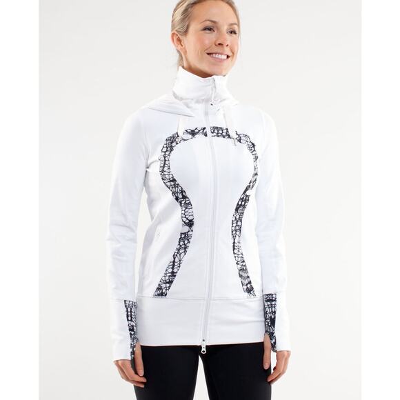 Lululemon Stride Jacket Women's Size 10 Brushed White Black‎ Hooded Athleisure - Picture 1 of 14